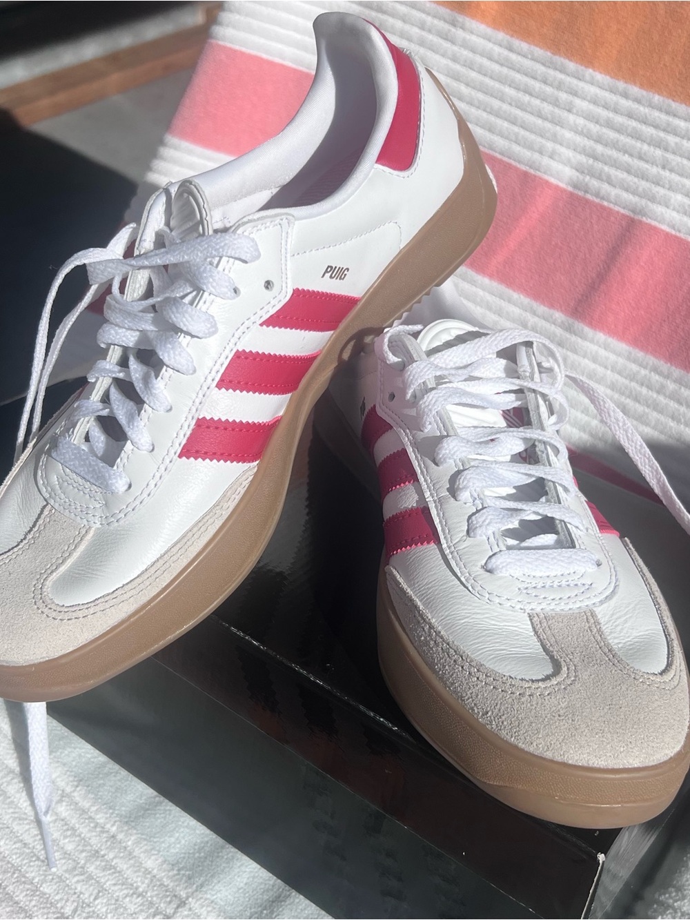 ADIDAS White/Scarlet Samba Puig Sneakers with Gum Sole